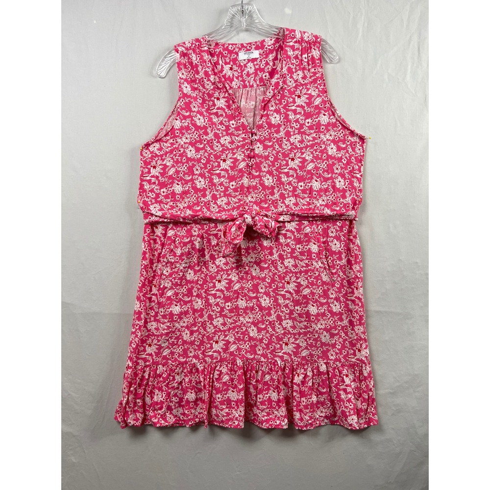 UNTUCKit Lucy Dress Women M Pink Floral Sleeveless Tie Waist Ruffle Hem Resort